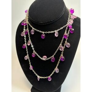 Vintage Necklace Silver Tone Metal Acrylic Bead Sarah Coventry Lilac‎ Time